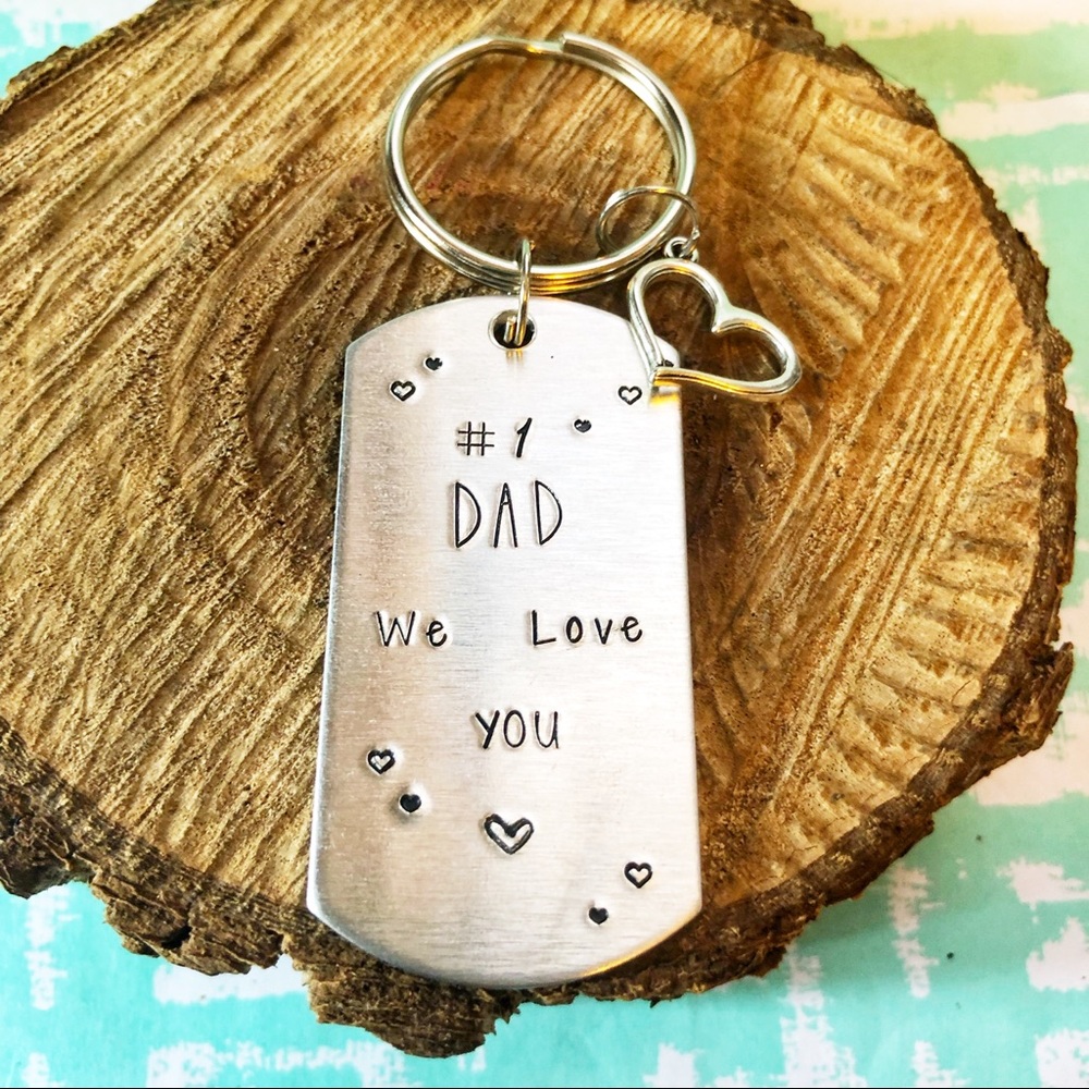 🆕 #1 Dad We Love You Handstamped Keychain